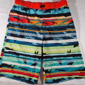Wonder Nation Boys XXL 18 Swim Trunks Shark Print Lined Drawstring Board Shorts
